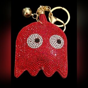 Red Rhinestone Pac Man Ghost Keychain